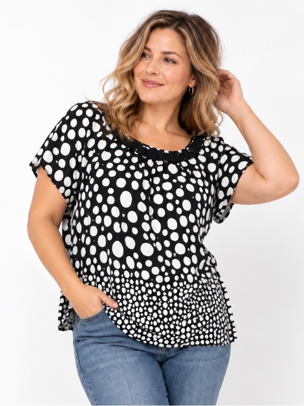 Windsmoor 100% Silk Polka Dot Blouse Black & Cream Plus Size 18